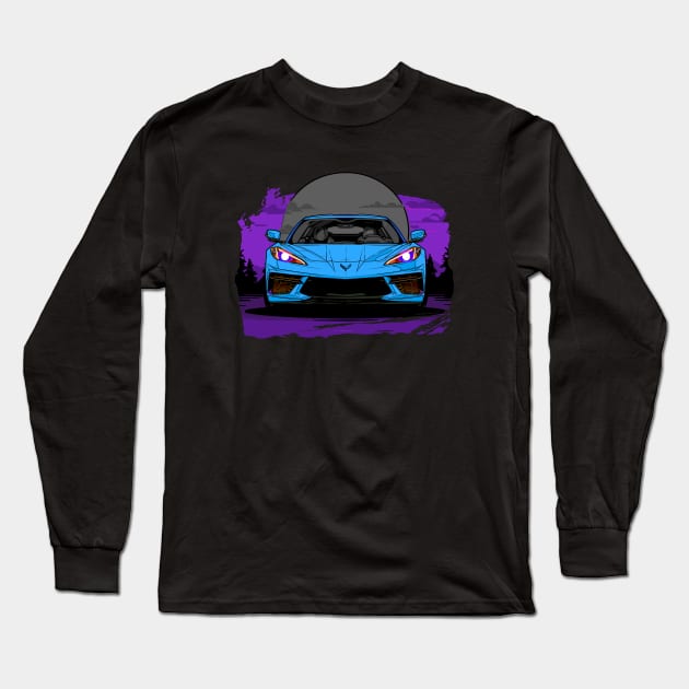 Rapid Blue C8 Corvette Stingray Midnight Moon Supercar Racecar Muscle Car Sportscar Corvette C8 Long Sleeve T-Shirt by Tees 4 Thee